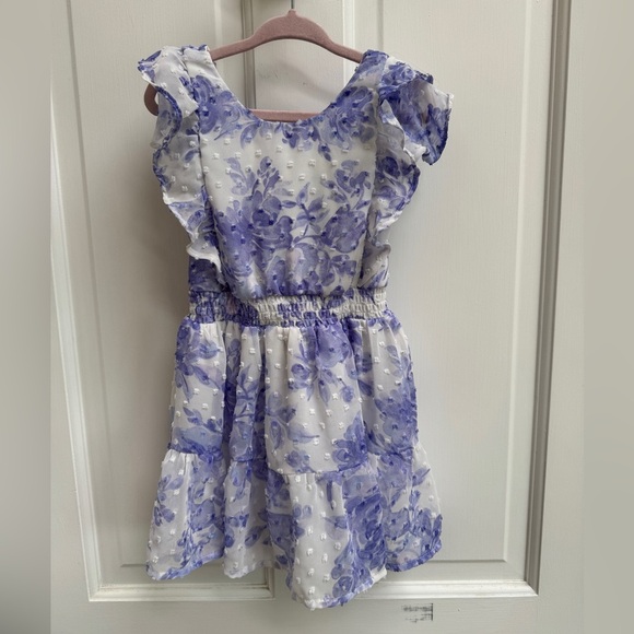 The Children's Place 3T Girls Swiss Fuzzy Dot Purple Floral Short Sleeve Dress - Picture 1 of 4